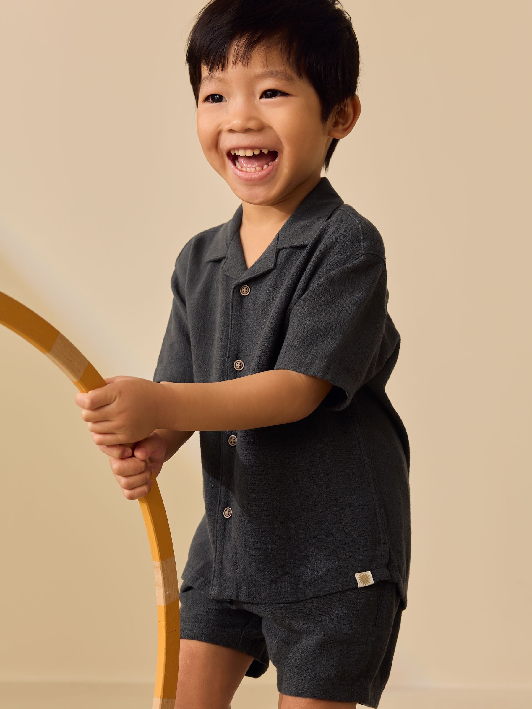 Charcoal Grey Short Sleeve Revere Collar Shirt & Shorts Set (3mths-10yrs) image 2