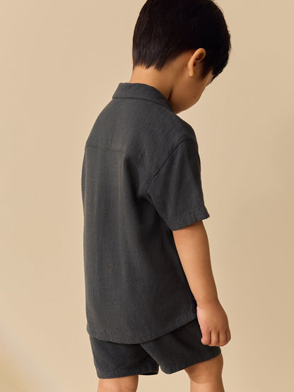 Charcoal Grey Short Sleeve Revere Collar Shirt & Shorts Set (3mths-10yrs) image 3