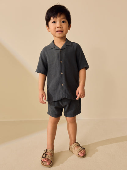 Charcoal Grey Short Sleeve Revere Collar Shirt & Shorts Set (3mths-10yrs) image 5