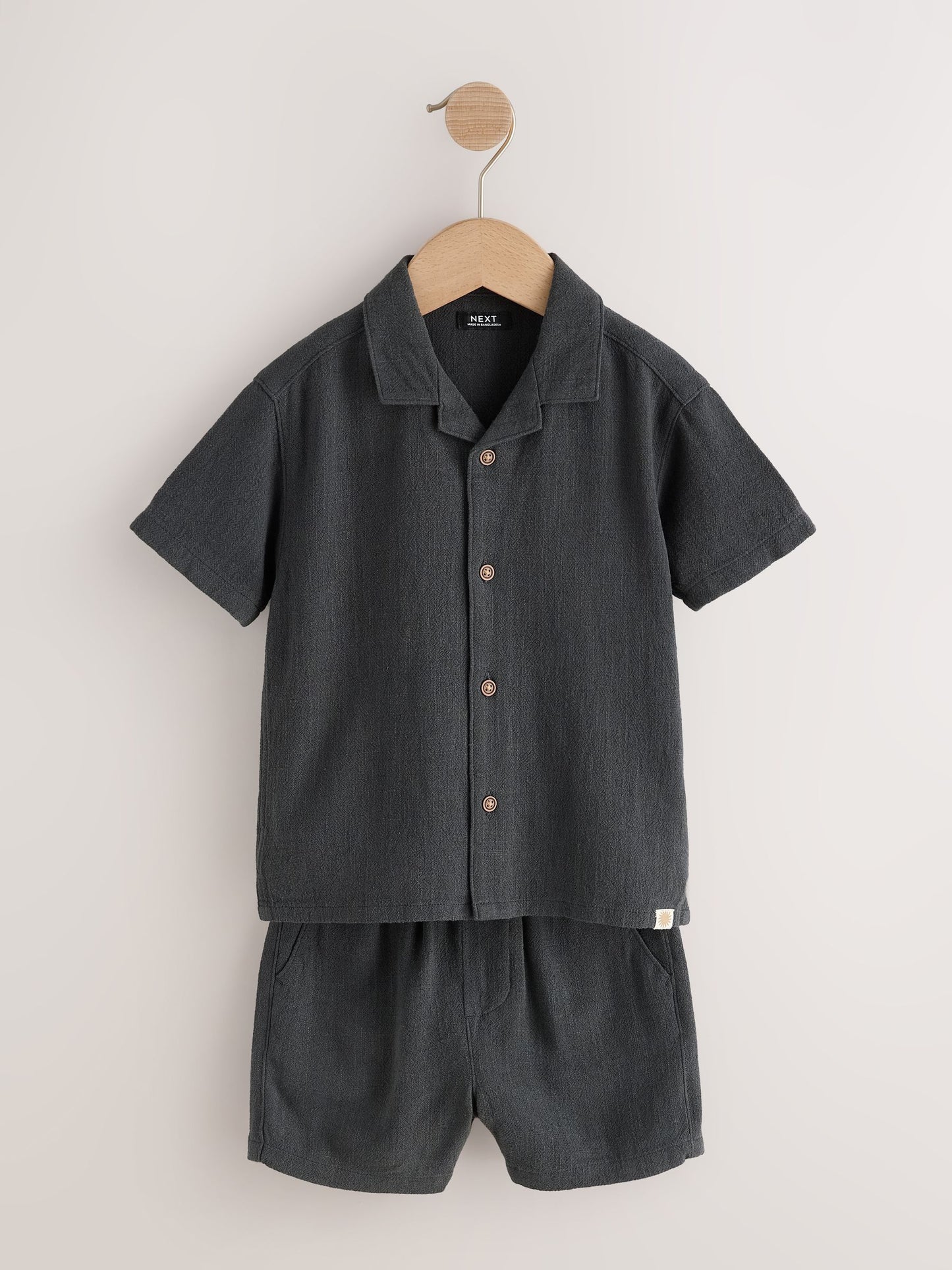 Charcoal Grey Short Sleeve Revere Collar Shirt & Shorts Set (3mths-10yrs) image 6