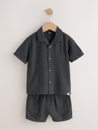 Charcoal Grey Short Sleeve Revere Collar Shirt & Shorts Set (3mths-10yrs) image 6