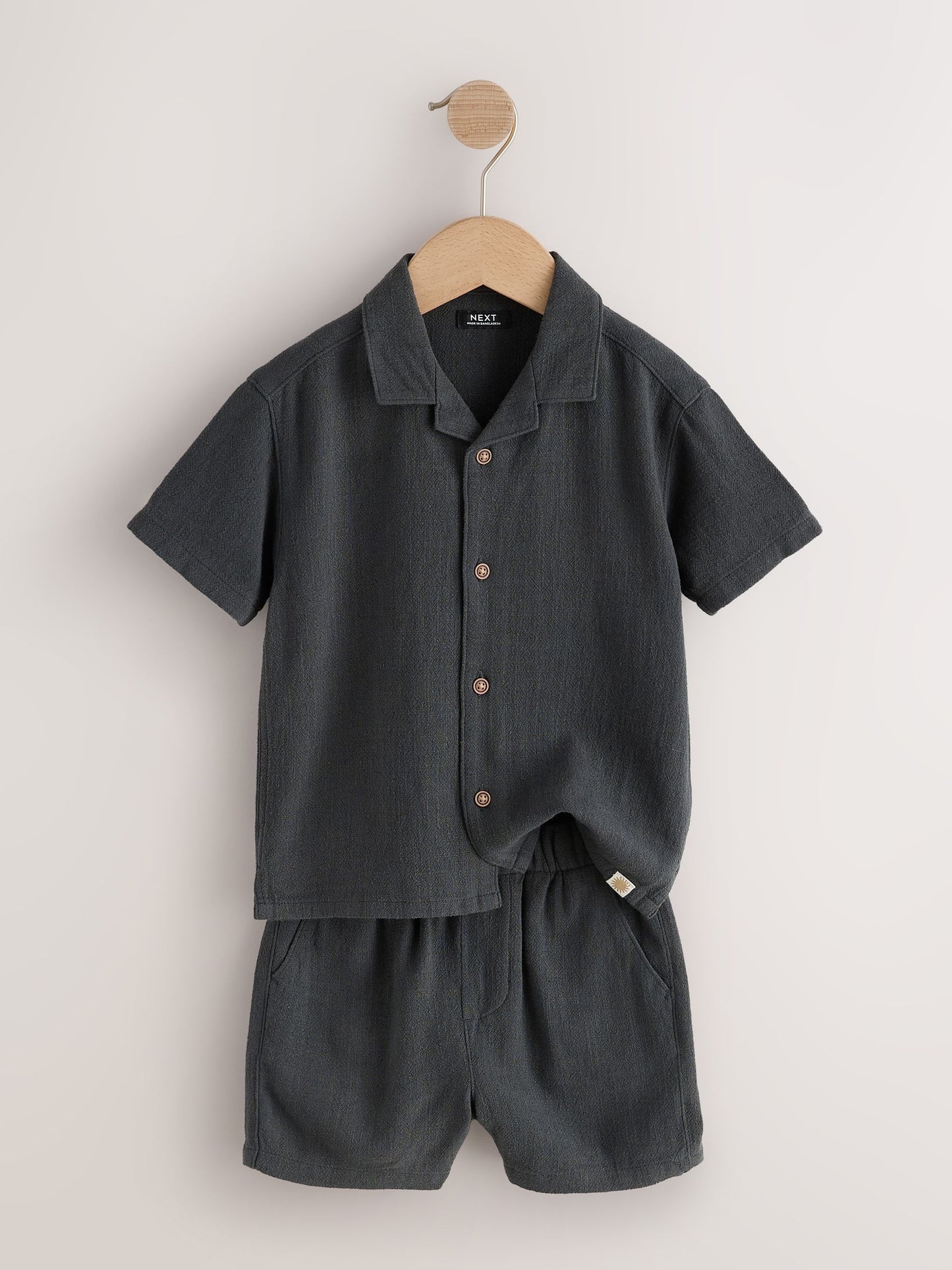 Charcoal Grey Short Sleeve Revere Collar Shirt & Shorts Set (3mths-10yrs) image 7