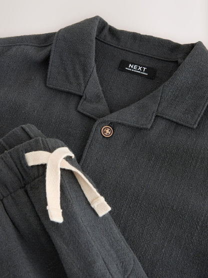 Charcoal Grey Short Sleeve Revere Collar Shirt & Shorts Set (3mths-10yrs) image 9