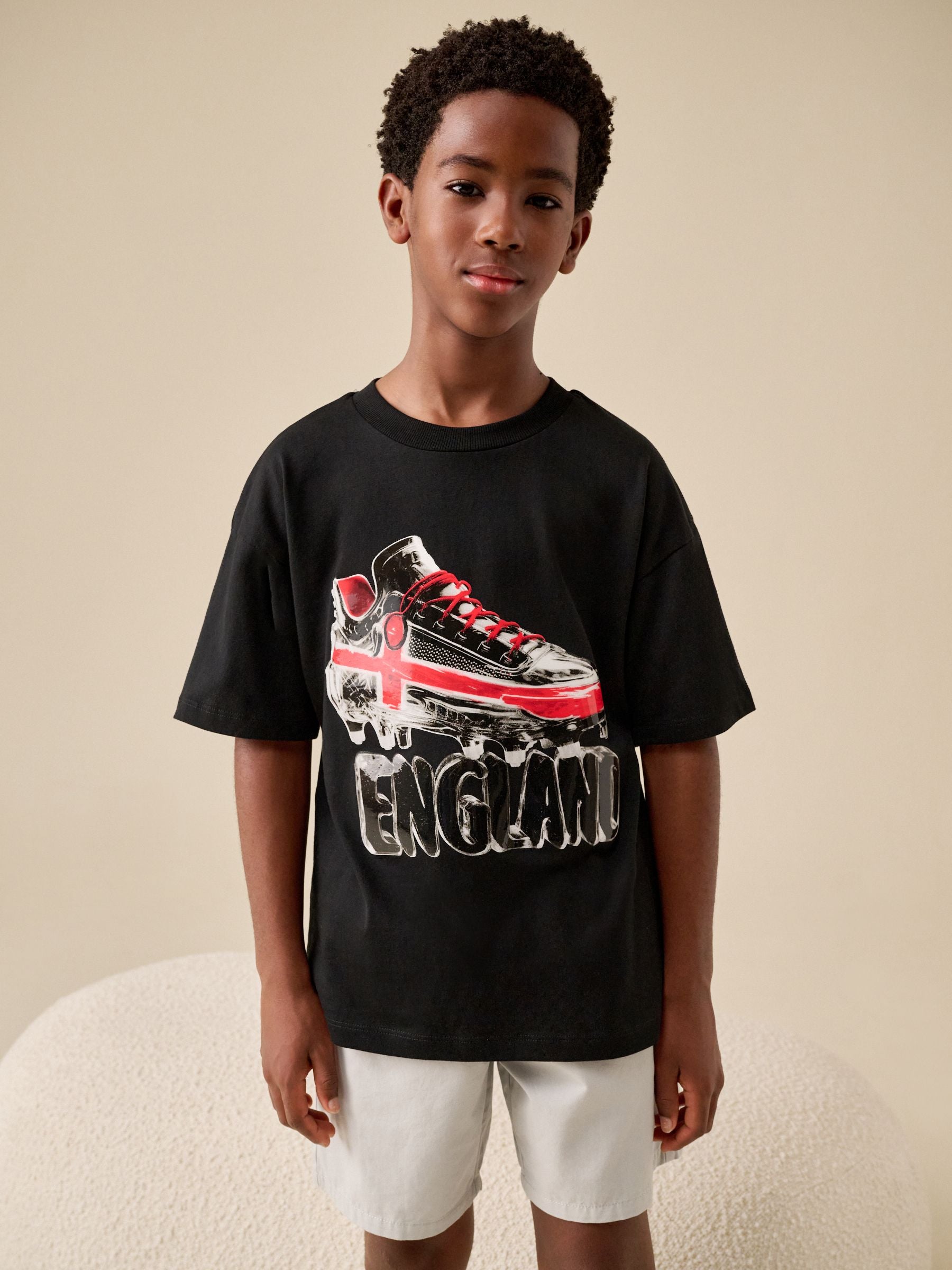 Dsiney Kidz - Black England Short Sleeve Graphic Football T-Shirt (3-16yrs) image 1