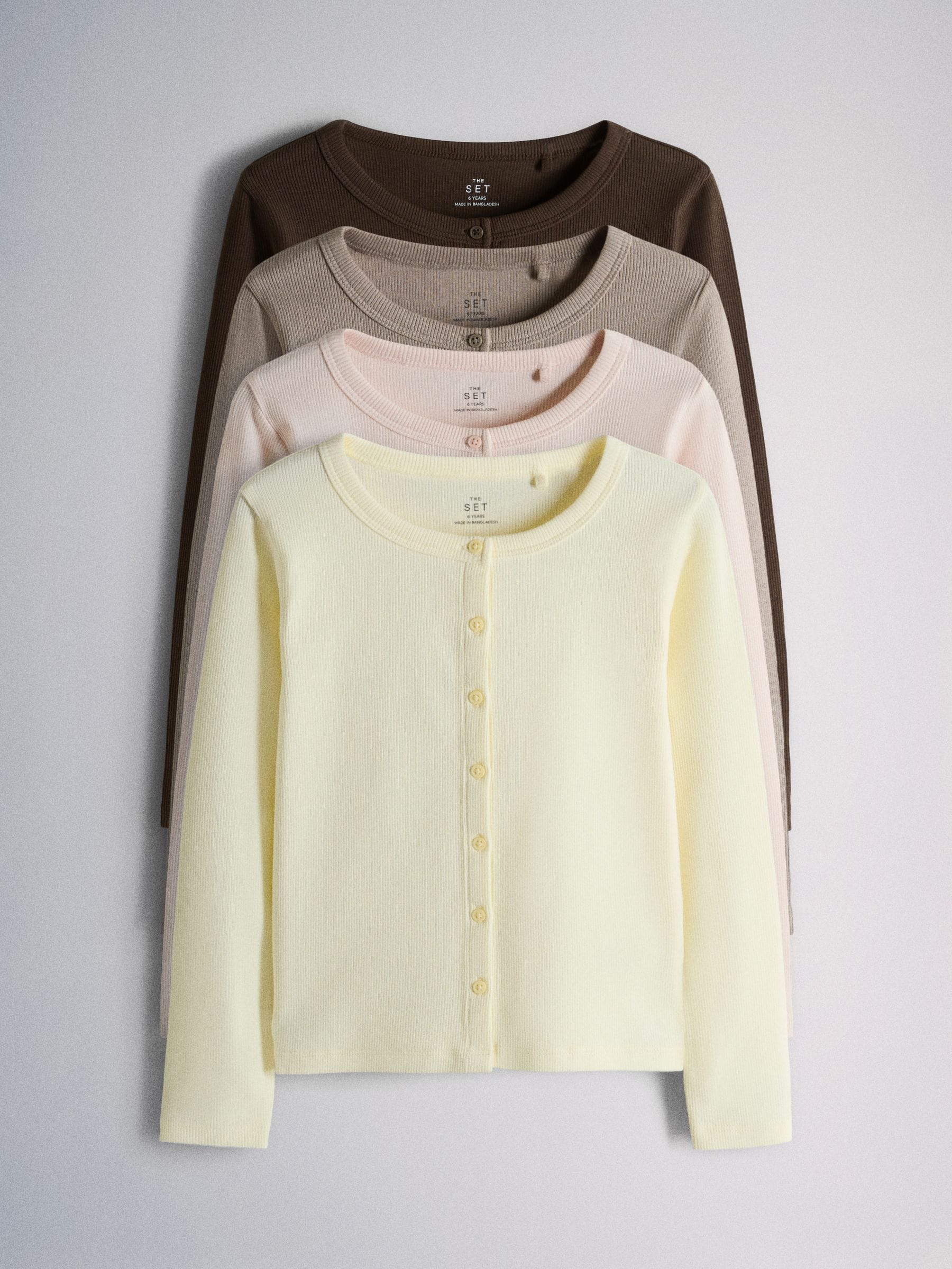 Dsiney Kidz - The Set 4 Pack Long Sleeve Rib Button Through Cotton Tops Brown Pink image 1