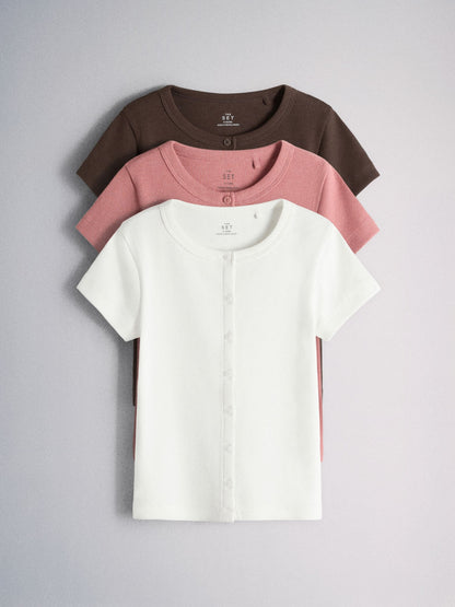 Dsiney Kidz - The Set 3 Pack Button Through Short Sleeve Rib Cardigans Brown/Pink/Cream image 1
