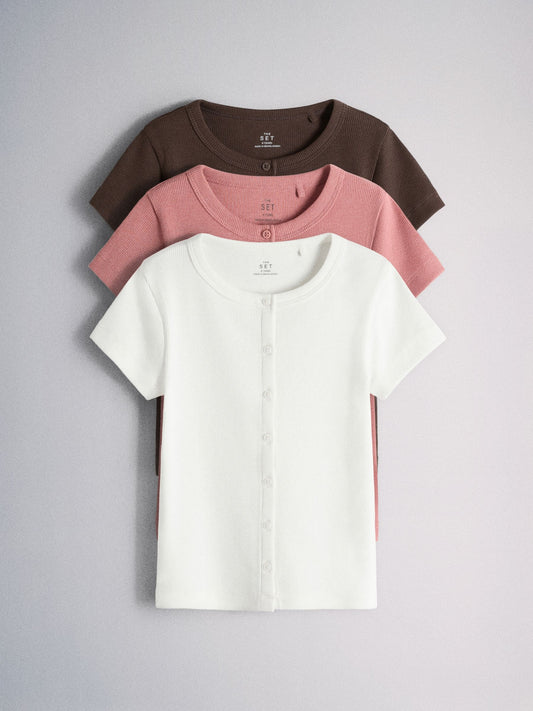 Dsiney Kidz - The Set 3 Pack Button Through Short Sleeve Rib Cardigans Brown/Pink/Cream image 1