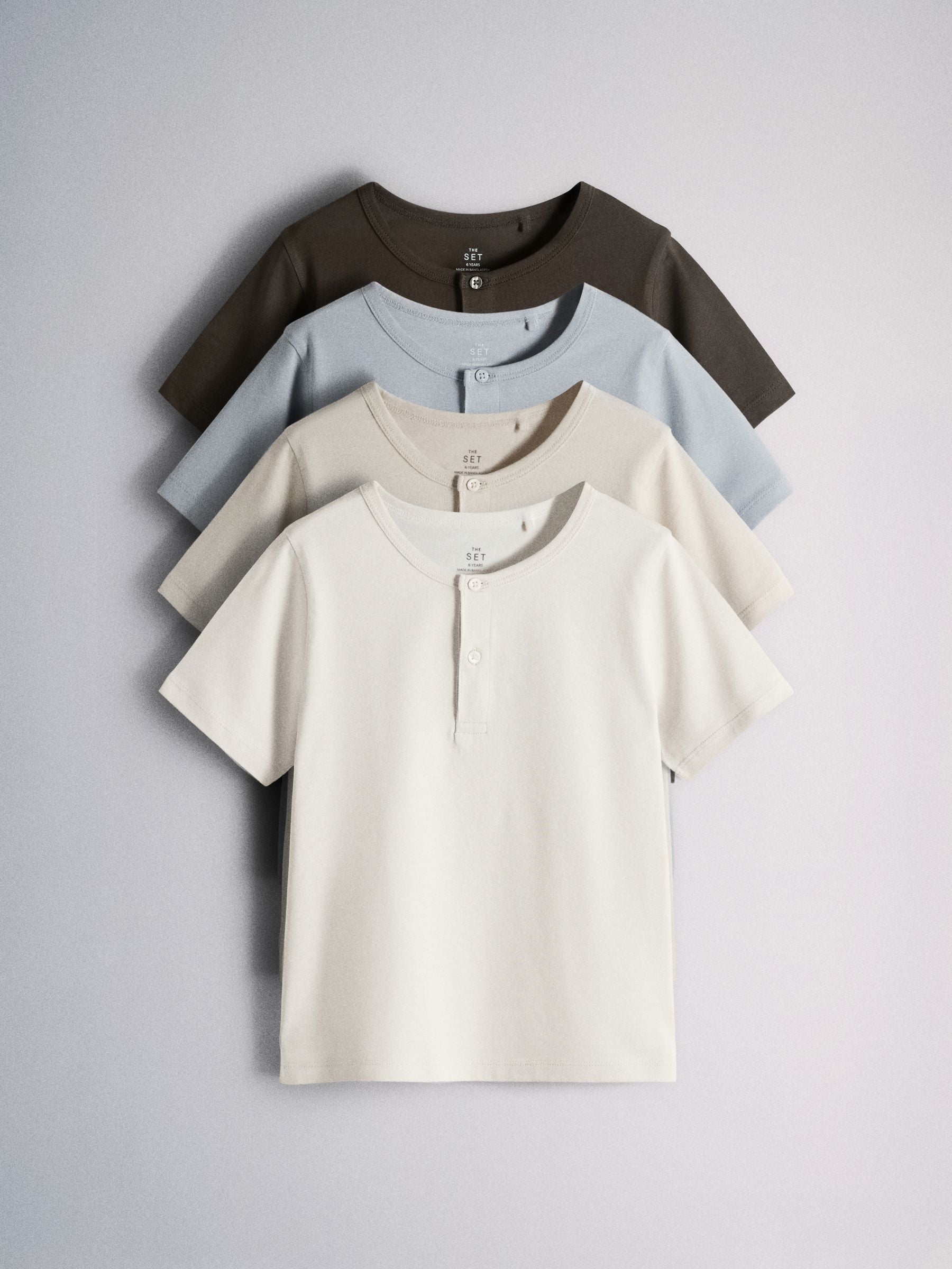 Dsiney Kidz - The Set 4 Pack Short Sleeve Cotton Henley T-Shirt Blue/Brown/Cream image 1
