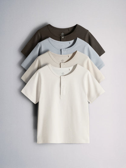 Dsiney Kidz - The Set 4 Pack Short Sleeve Cotton Henley T-Shirt Blue/Brown/Cream image 1