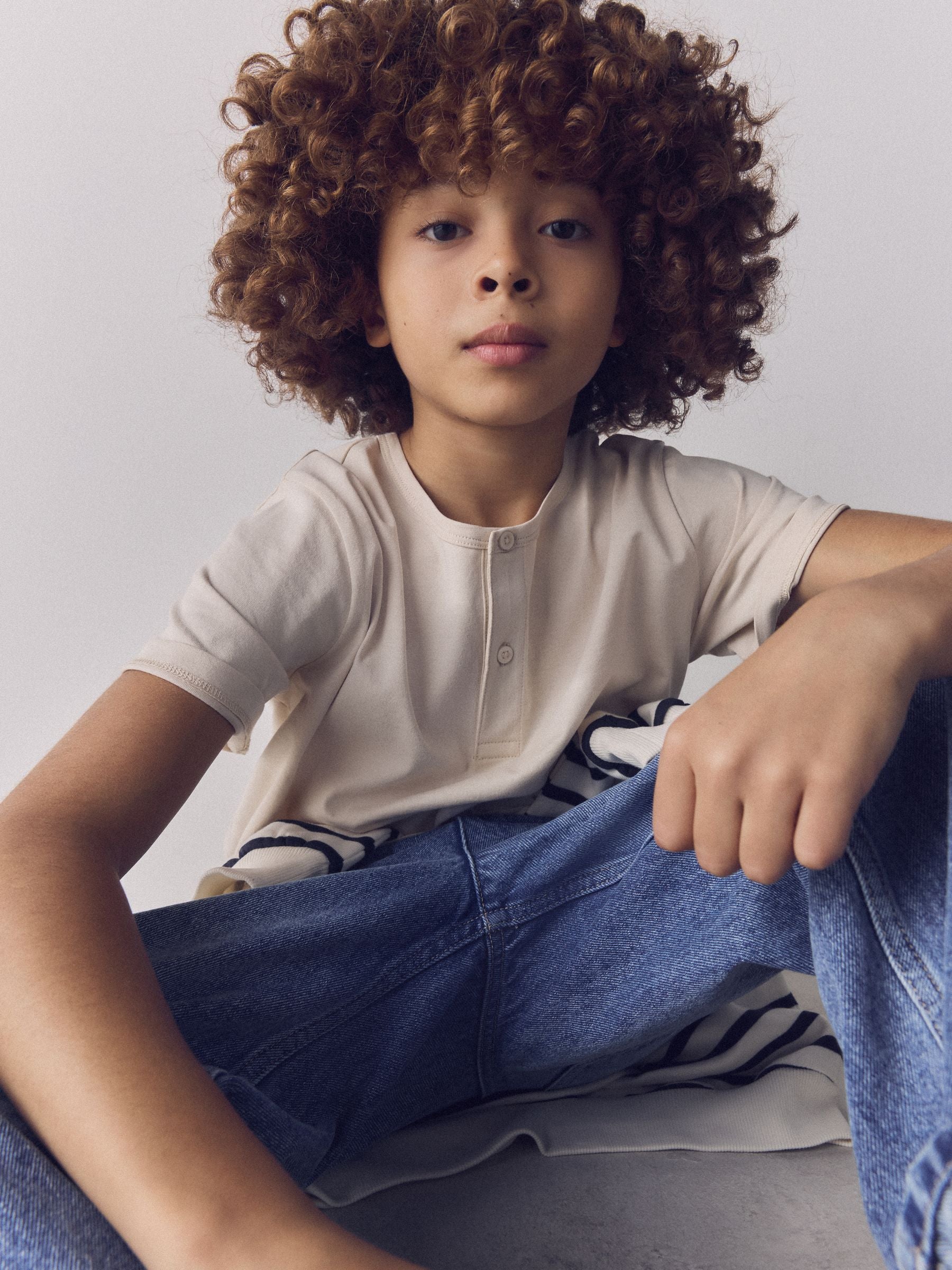 Dsiney Kidz - The Set 4 Pack Short Sleeve Cotton Henley T-Shirt Blue/Brown/Cream image 5