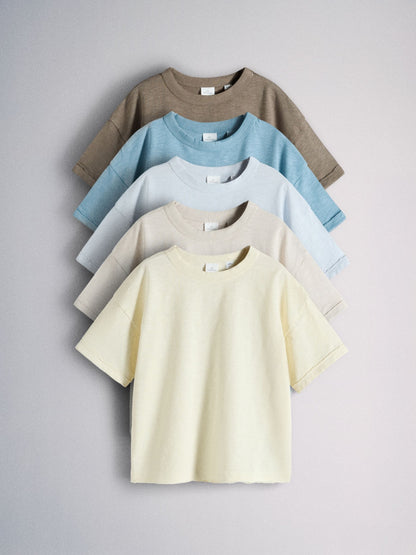 Dsiney Kidz - The Set 5 Pack Cotton Slub Oversized Short Sleeve T-Shirts Blue/Yellow/Brown image 1