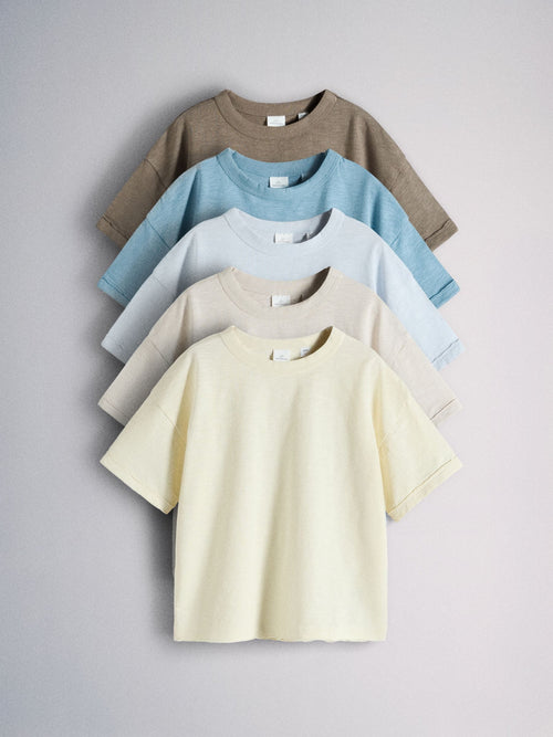 Dsiney Kidz - The Set 5 Pack Cotton Slub Oversized Short Sleeve T-Shirts Blue/Yellow/Brown image 1