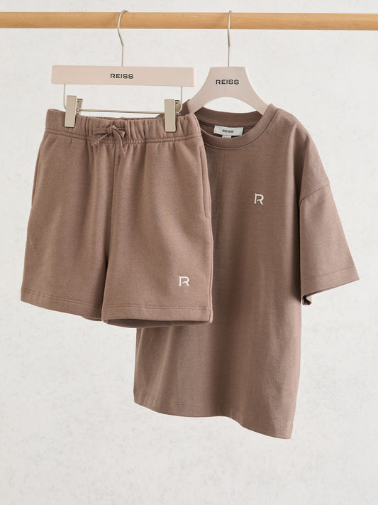 Reiss Brown Avern Set 3-9 yrs Logo T-Shirt and Shorts Set Cotton-Blend image 1