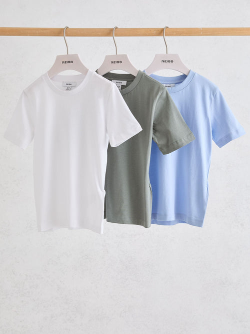 Reiss Soft Blue/Dark Sage/White Bless 3 Pack 9-13 yrs 3 Pack Cotton Crew-Neck T-Shirts image 1