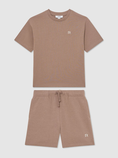 Reiss Brown Avern Set 9-13 yrs Logo T-Shirt and Shorts Set Cotton-Blend image 2