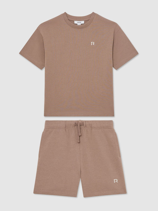 Reiss Brown Avern Set 9-13 yrs Logo T-Shirt and Shorts Set Cotton-Blend image 2