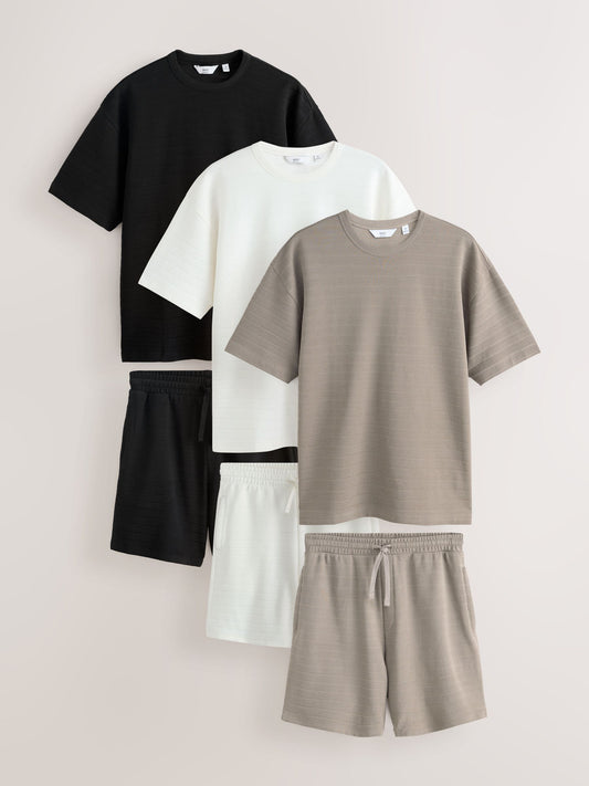 Black/White/Brown T-Shirt and Shorts Set Multipack image 1