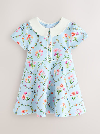 Dsiney Kidz - Baker by Ted Baker Blue Trellis Print Floral Ponte Dress image 6