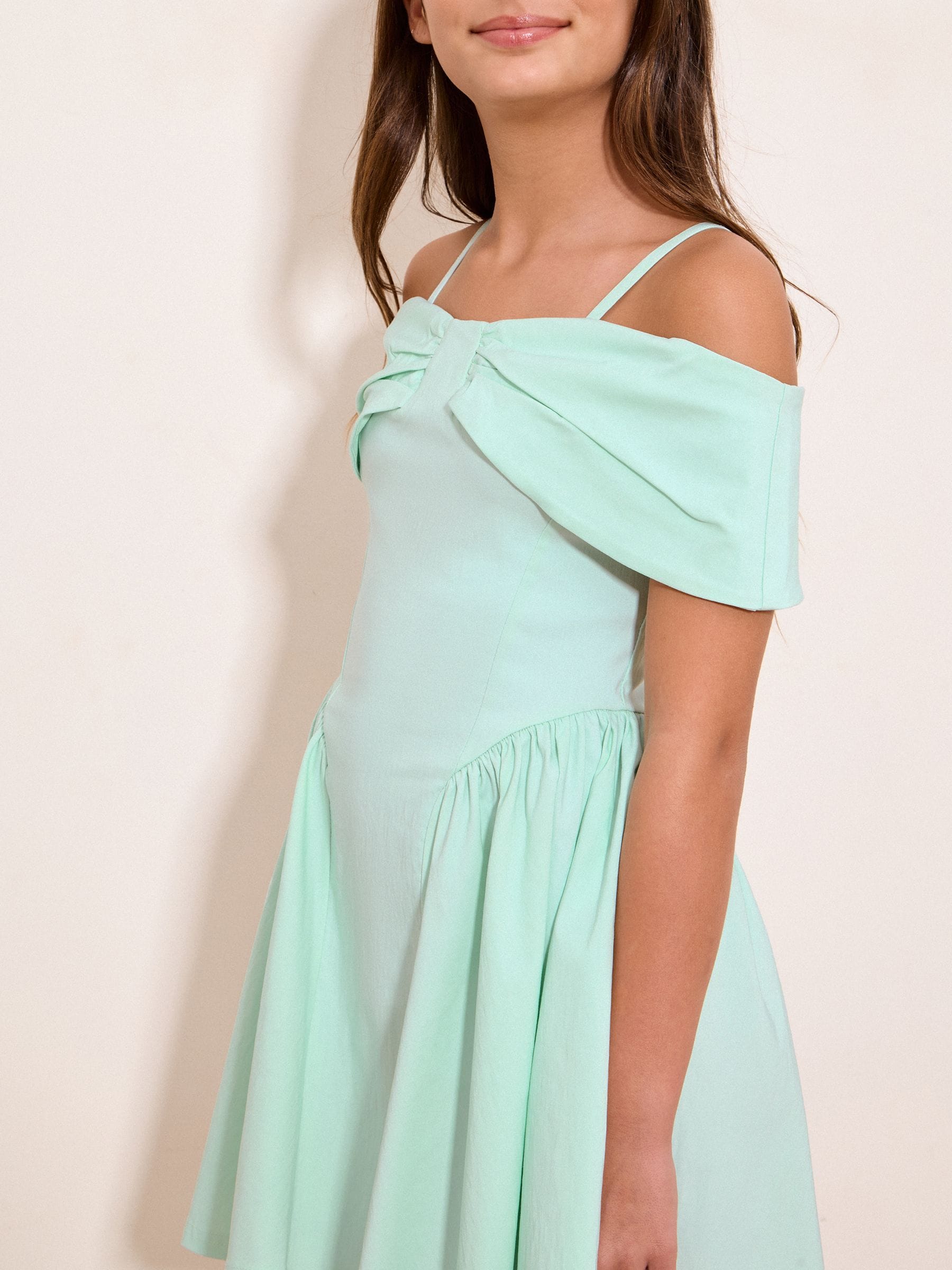 Dsiney Kidz - Lipsy Mint Green Bow Bardot Teen Dress (7-16yrs) image 2