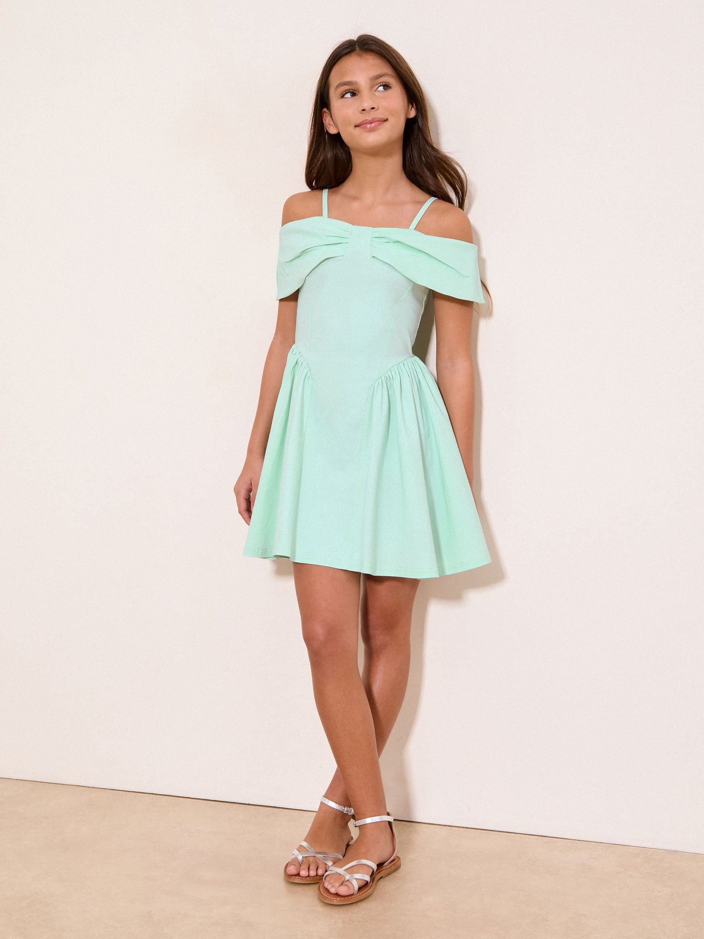 Dsiney Kidz - Lipsy Mint Green Bow Bardot Teen Dress (7-16yrs) image 4