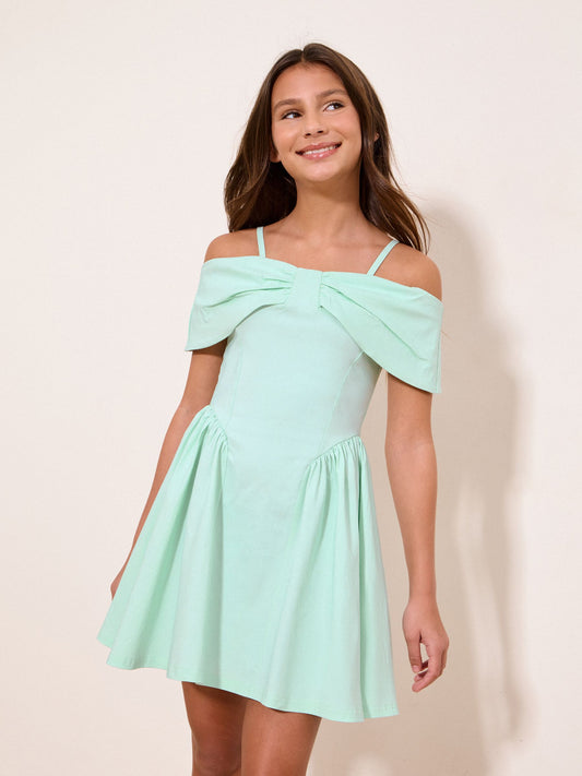 Dsiney Kidz - Lipsy Mint Green Bow Bardot Teen Dress (7-16yrs) image 1
