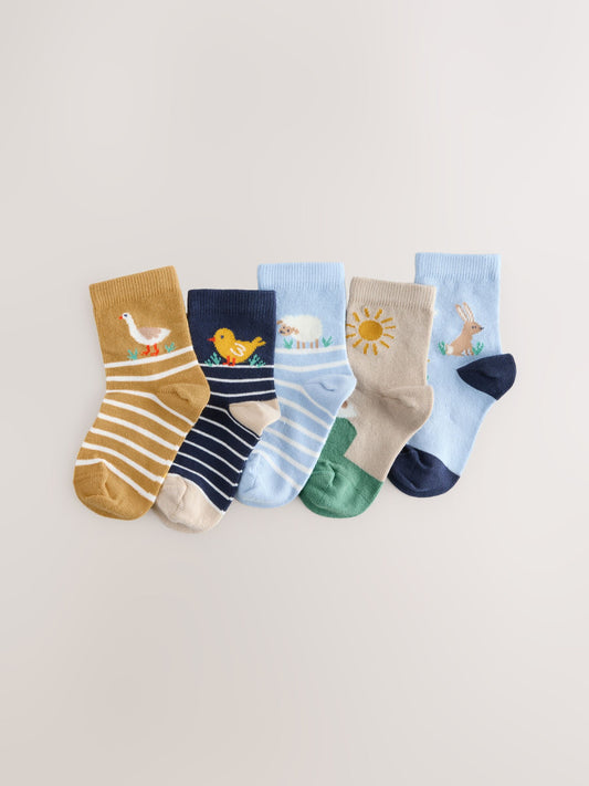 Blue/Neutral Spring Character Cotton Rich Socks 5 Pack image 1