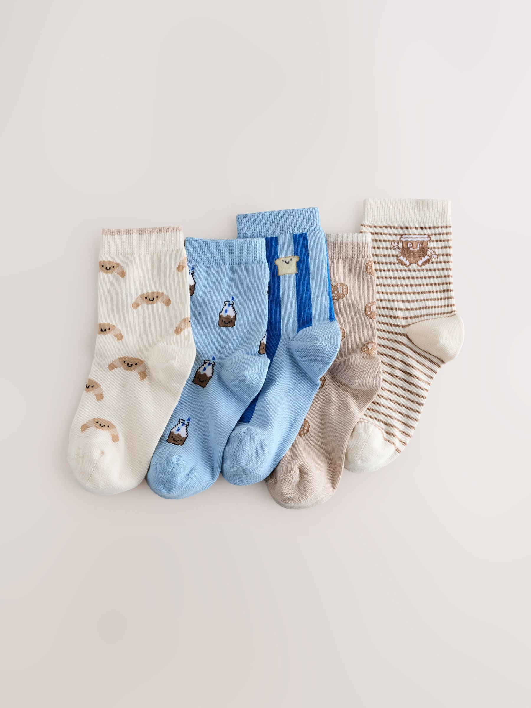 Blue/Neutral Food Character Cotton Rich Socks 5 Pack image 1