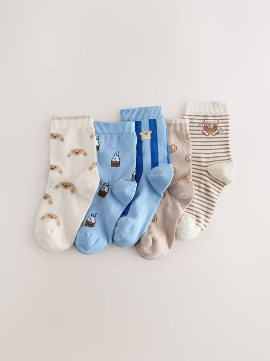 Blue/Neutral Food Character Cotton Rich Socks 5 Pack image 1
