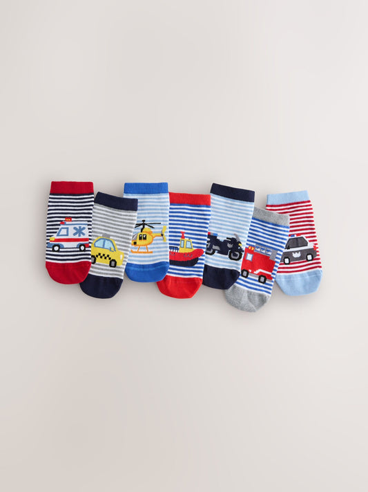 Red/Blue Transport Cotton Rich Trainer Socks 7 Pack image 1