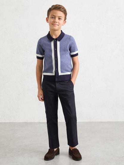 Dsiney Kidz - Reiss Navy/Airforce Blue Craig 9-13 yrs Colour-Block Button-Through Polo Shirt image 1