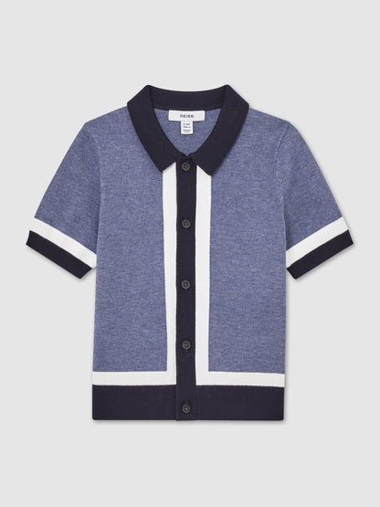 Dsiney Kidz - Reiss Navy/Airforce Blue Craig 9-13 yrs Colour-Block Button-Through Polo Shirt image 2