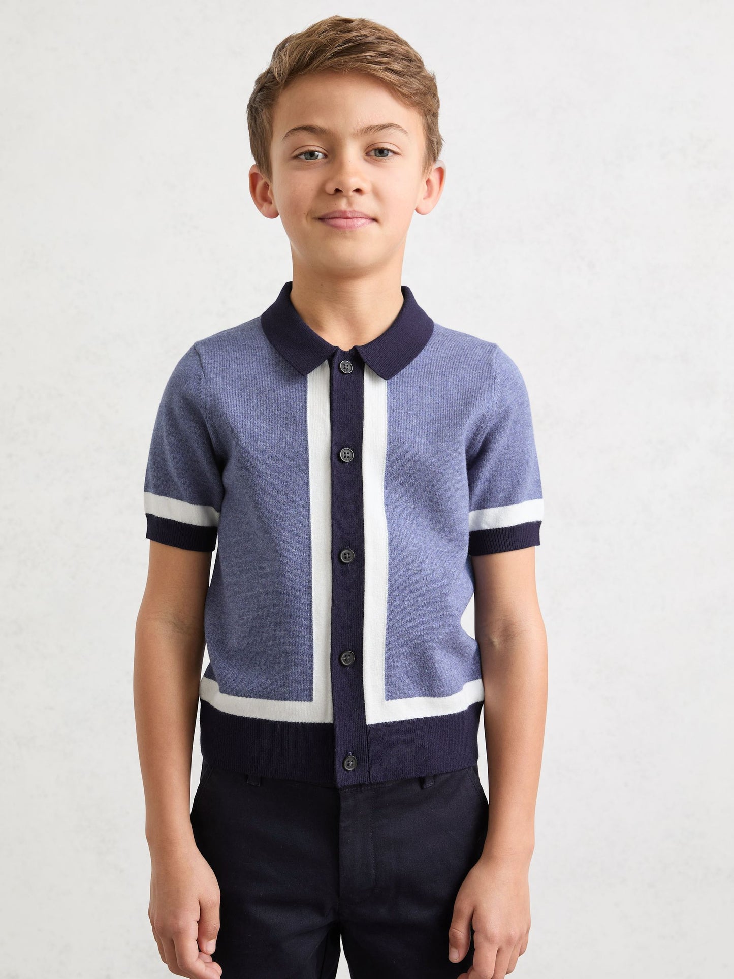 Dsiney Kidz - Reiss Navy/Airforce Blue Craig 9-13 yrs Colour-Block Button-Through Polo Shirt image 3