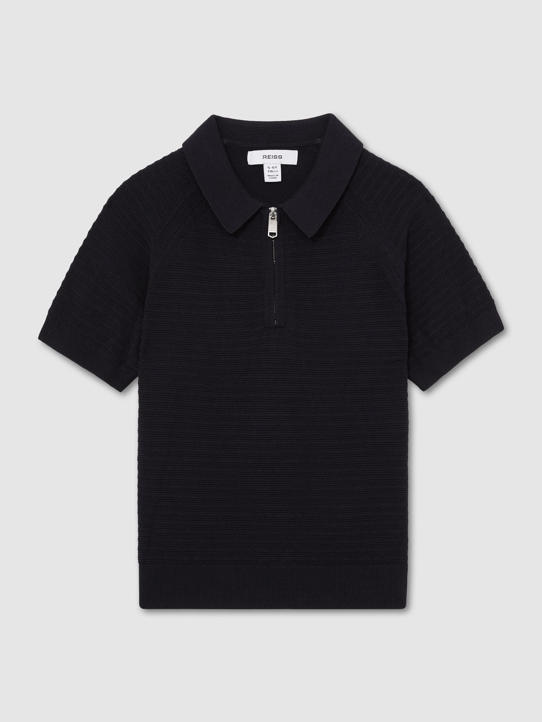 Dsiney Kidz - Reiss Navy Estate 3-9 yrs Textured-Knit Half-Zip Polo Shirt image 2