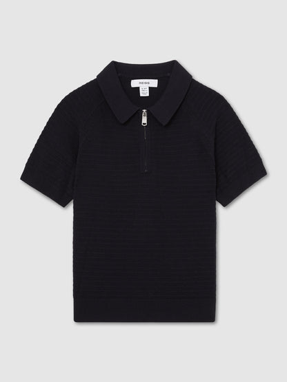 Dsiney Kidz - Reiss Navy Estate 3-9 yrs Textured-Knit Half-Zip Polo Shirt image 2