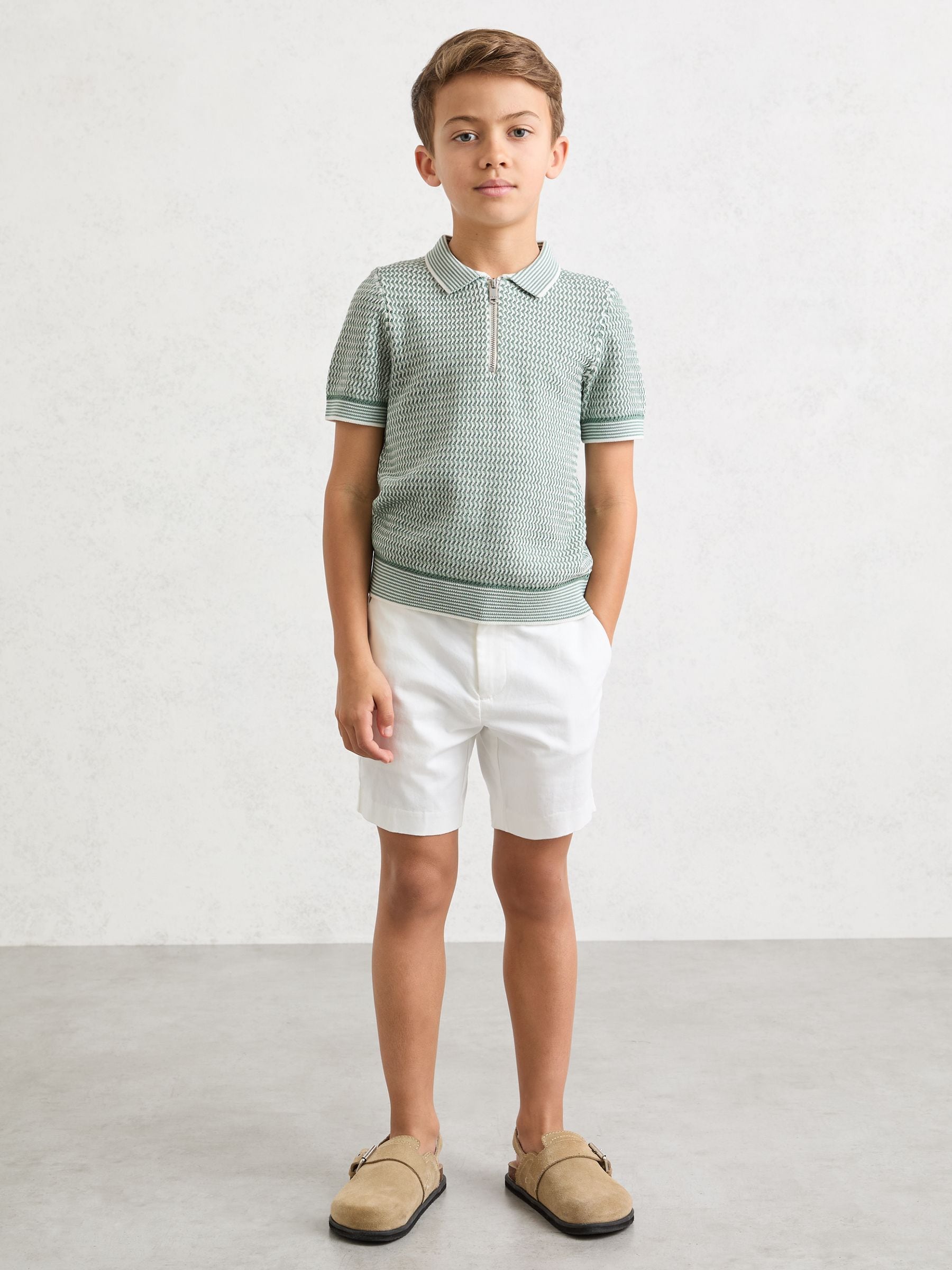 Dsiney Kidz - Reiss Green Brink 3-9 yrs Textured-Knit Half-Zip Polo Shirt image 1