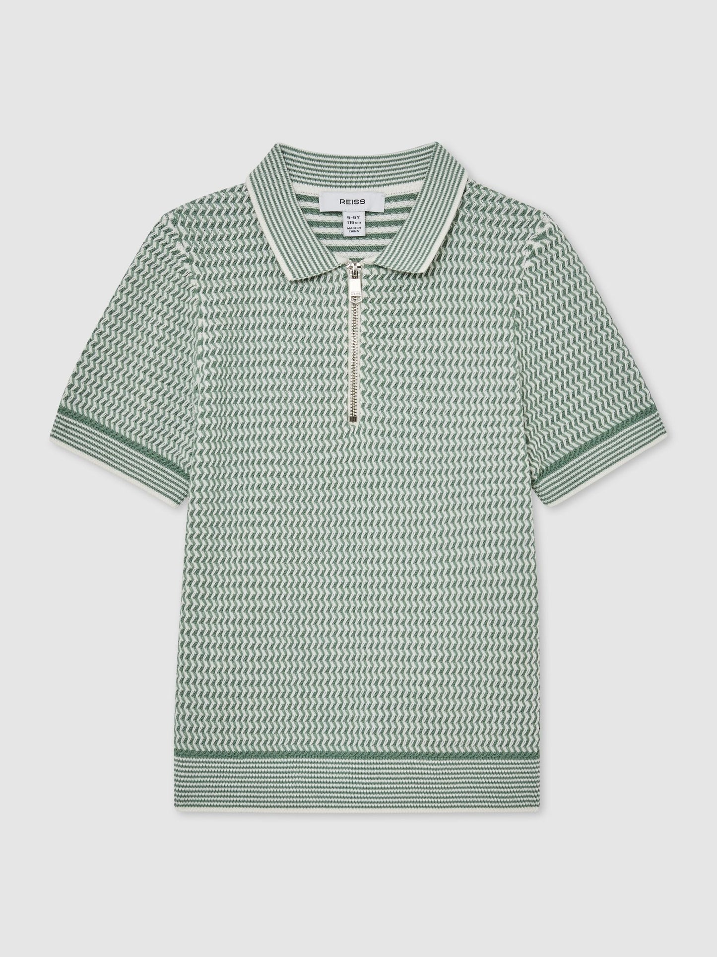 Dsiney Kidz - Reiss Green Brink 3-9 yrs Textured-Knit Half-Zip Polo Shirt image 2