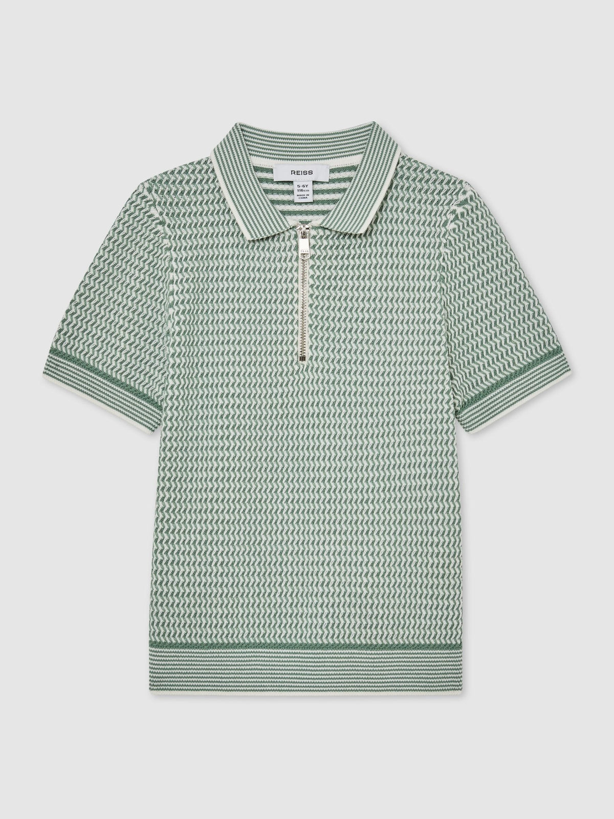 Dsiney Kidz - Reiss Green Brink 3-9 yrs Textured-Knit Half-Zip Polo Shirt image 2