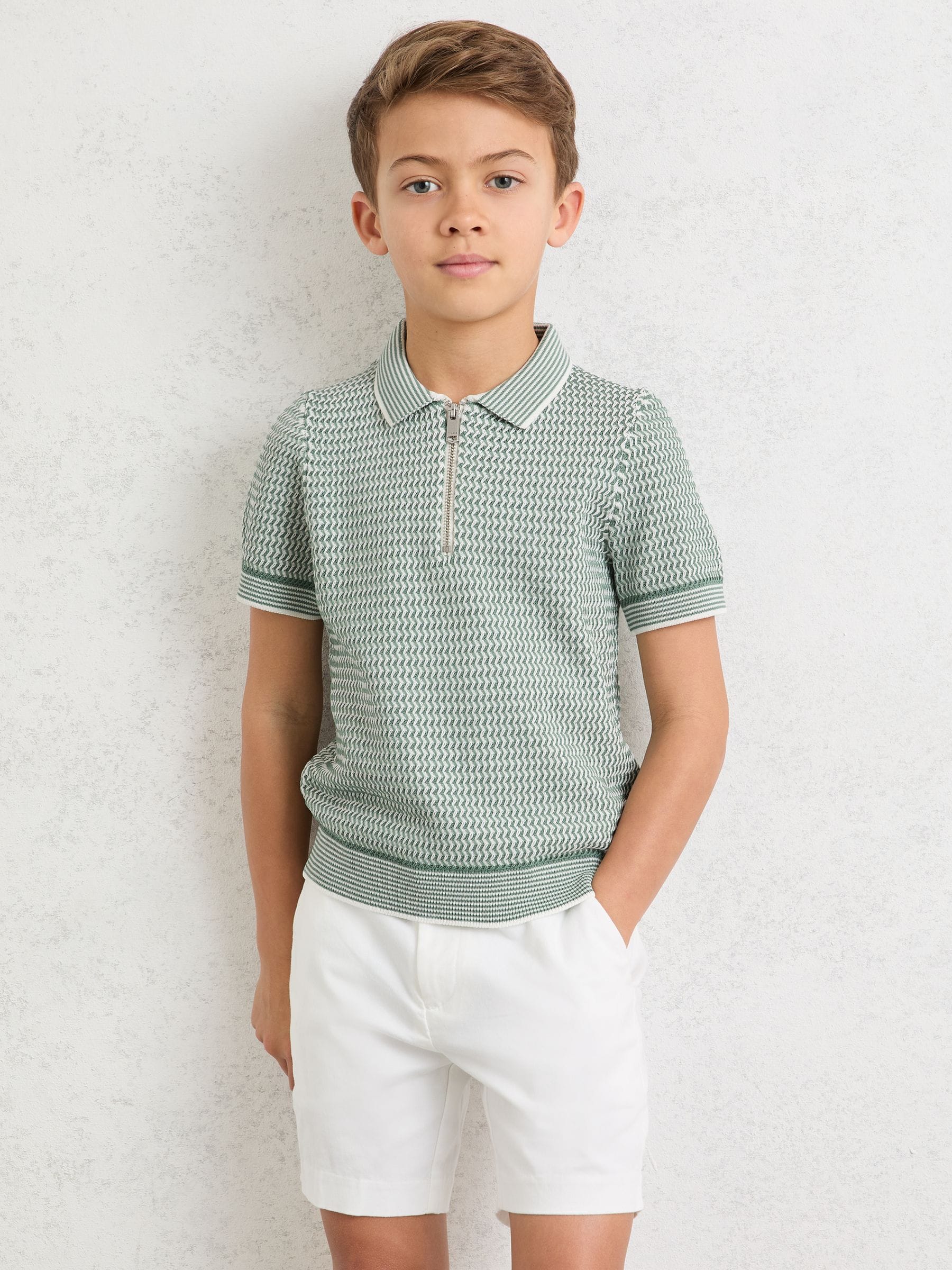 Dsiney Kidz - Reiss Green Brink 3-9 yrs Textured-Knit Half-Zip Polo Shirt image 3