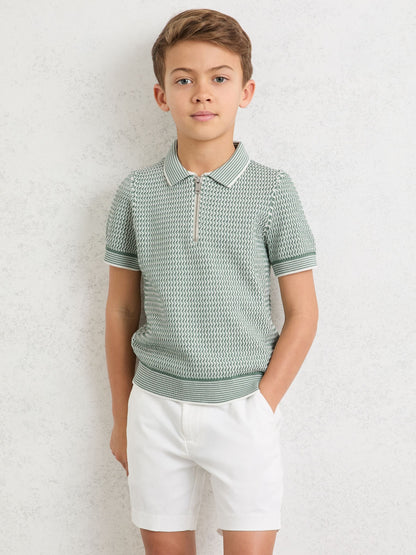Dsiney Kidz - Reiss Green Brink 3-9 yrs Textured-Knit Half-Zip Polo Shirt image 3