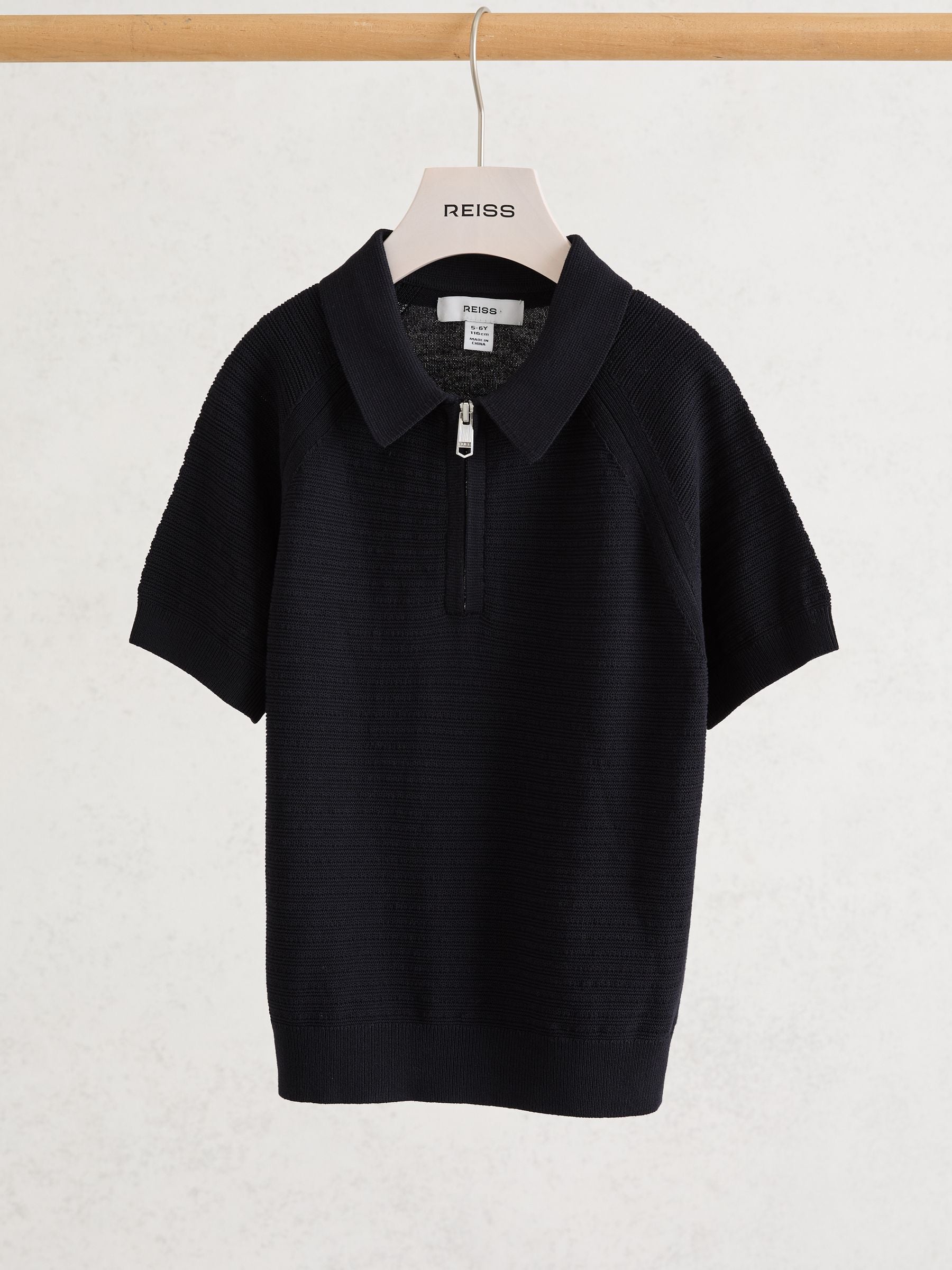 Dsiney Kidz - Reiss Navy Estate 9-13 yrs Textured-Knit Half-Zip Polo Shirt image 2