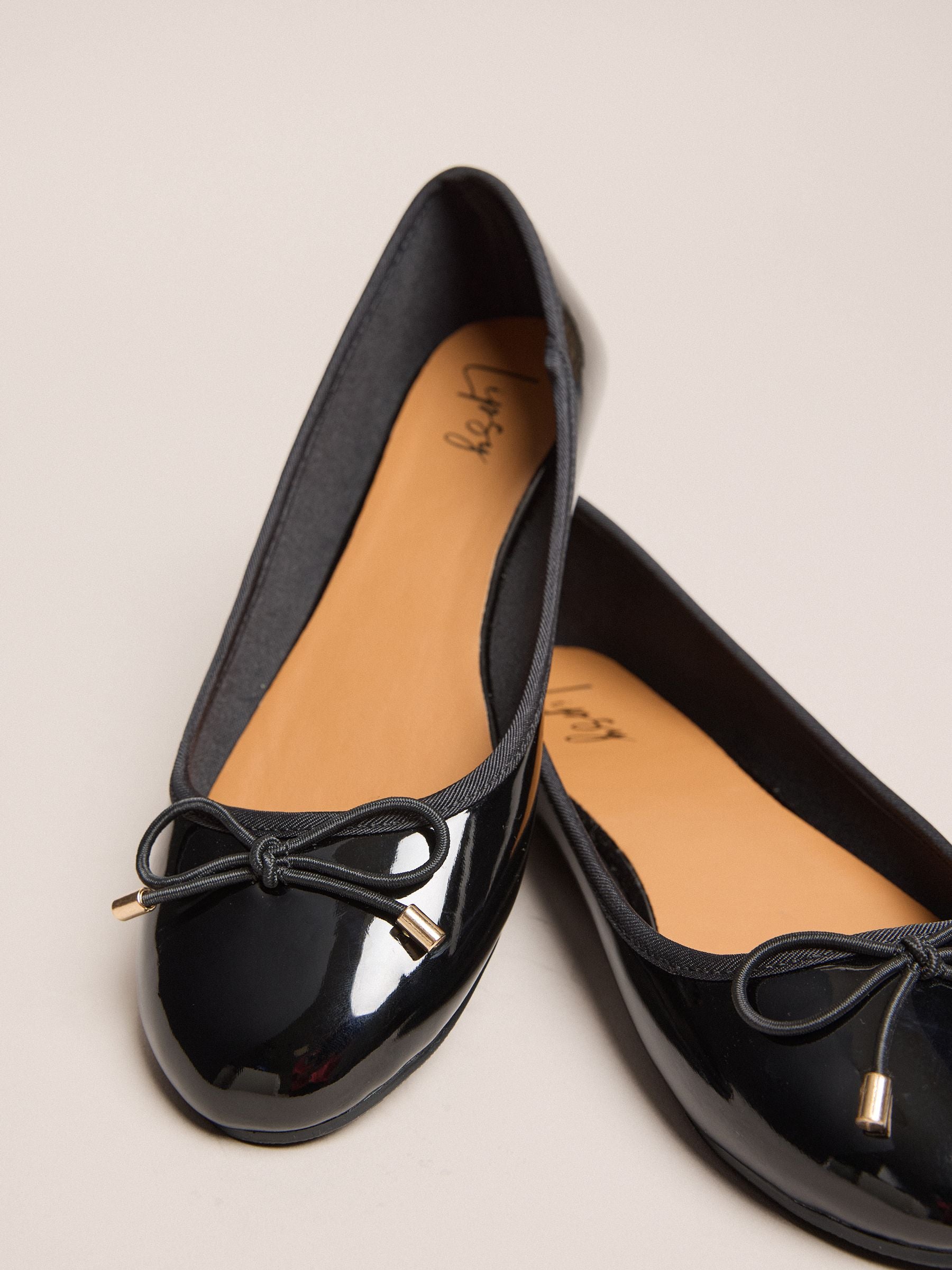 Lipsy Black Wide Fit (G) Patent Slip On Ballerina School Shoes image 3