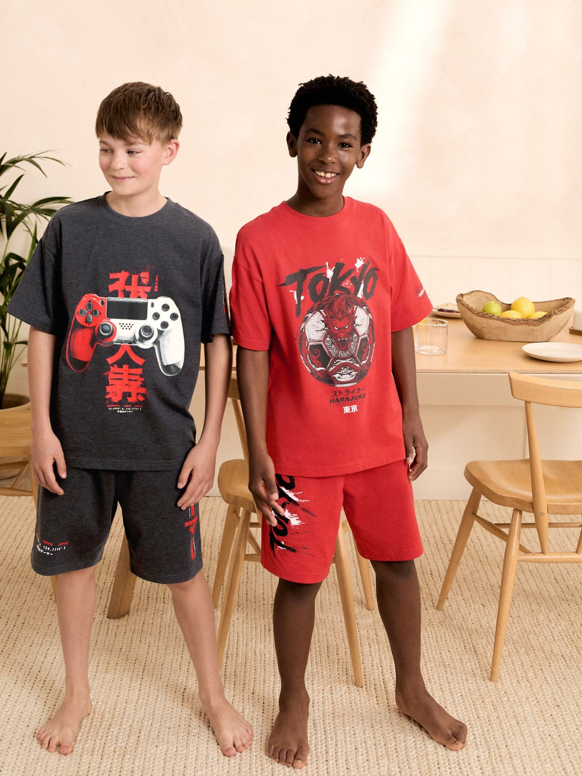 Grey/Red Tokyo Football Short Pyjamas 2 Pack (5-16yrs) - image 1