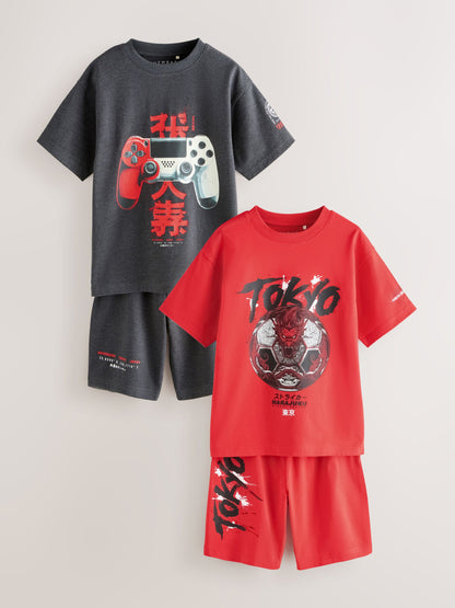 Grey/Red Tokyo Football Short Pyjamas 2 Pack (5-16yrs) - image 6