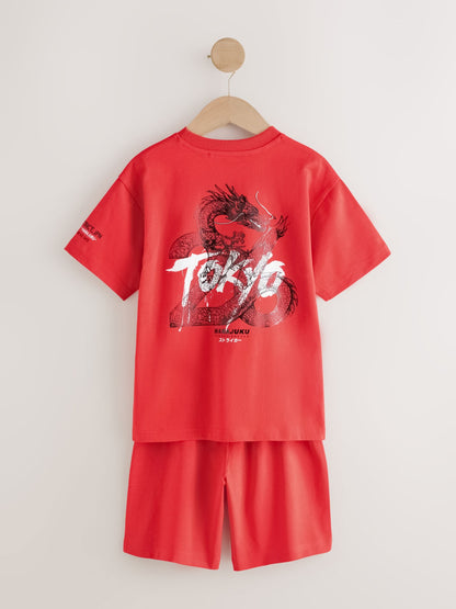 Grey/Red Tokyo Football Short Pyjamas 2 Pack (5-16yrs) - image 8