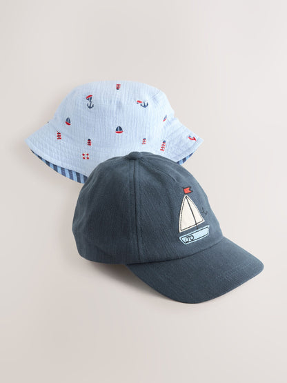 Blue Boats Cap Bucket Hats 2 Pack (3mths-10yrs) image 1