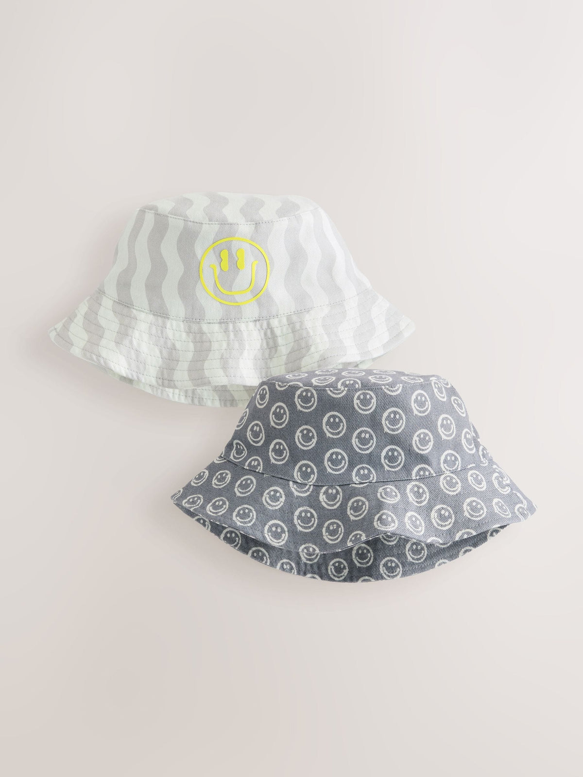 Grey Face/Wavey Stripe Bucket Hats 2 Pack (3mths-13yrs) image 1