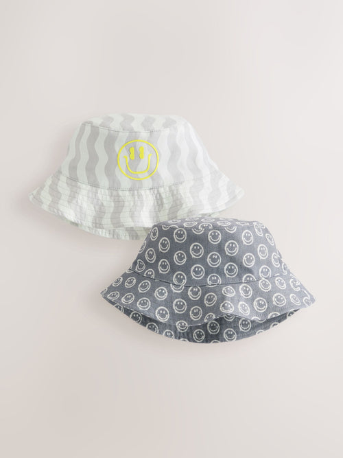 Grey Face/Wavey Stripe Bucket Hats 2 Pack (3mths-13yrs) image 1