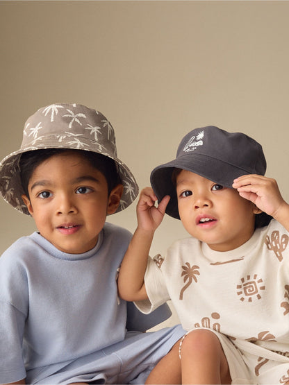 Black/Tan Palm Tree Bucket Hats 2 Pack (3mths-13yrs) image 1