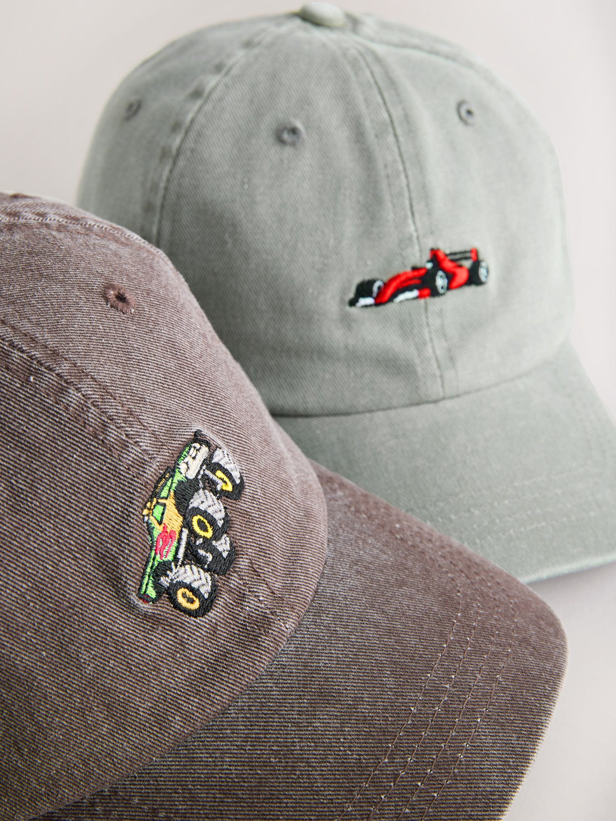 Stone Grey/Rust Brown Motorsports Washed Caps 2 Pack (3mths-10yrs) image 2