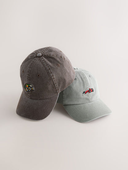 Stone Grey/Rust Brown Motorsports Washed Caps 2 Pack (3mths-10yrs) image 1